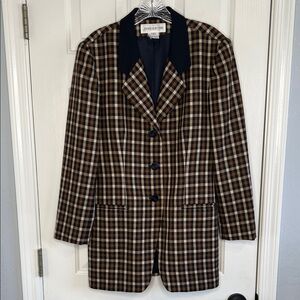 Vintage plaid blazer coat navy & dark mustard Jones New York women’s size 8